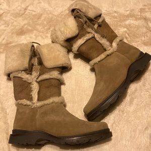 L.L. Bean tan and cream suede and shearling boots